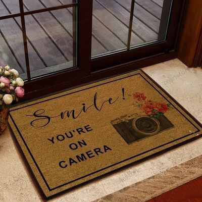 Smile Youre On Camera Funny Outdoor Indoor Wellcome Doormat