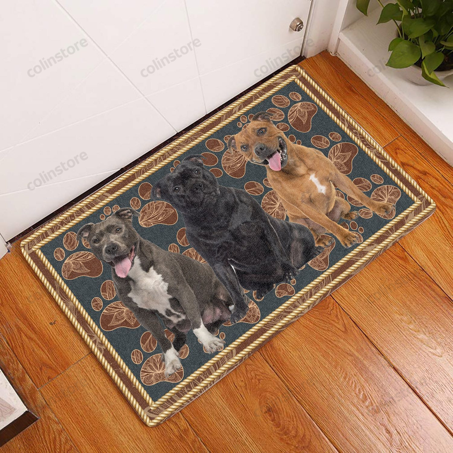 Staffordshire Bull Terrier Flower Paw - Dog Doormat Welcome Mat