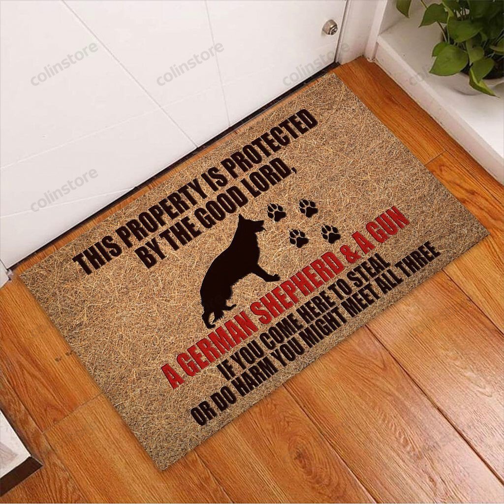 This Property Is Protected By The Good Lord German Shepherd Dog Doormat Welcome Mat