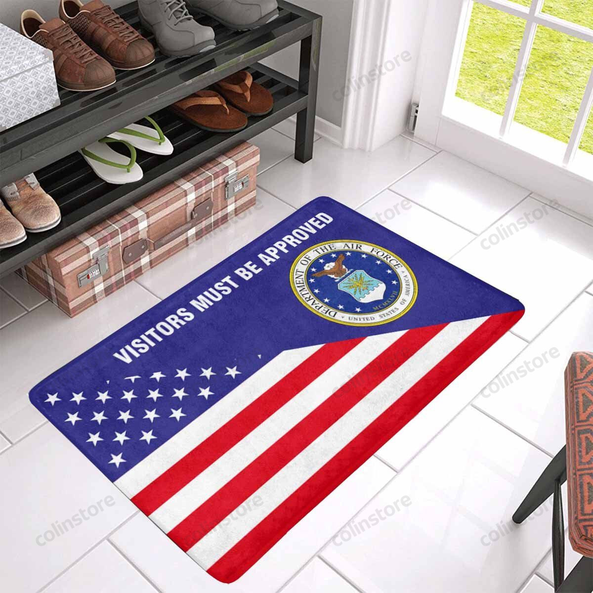 Us Flag And Us Air Force Logo - Visitors Must Be Approved Doormat Welcome Mat