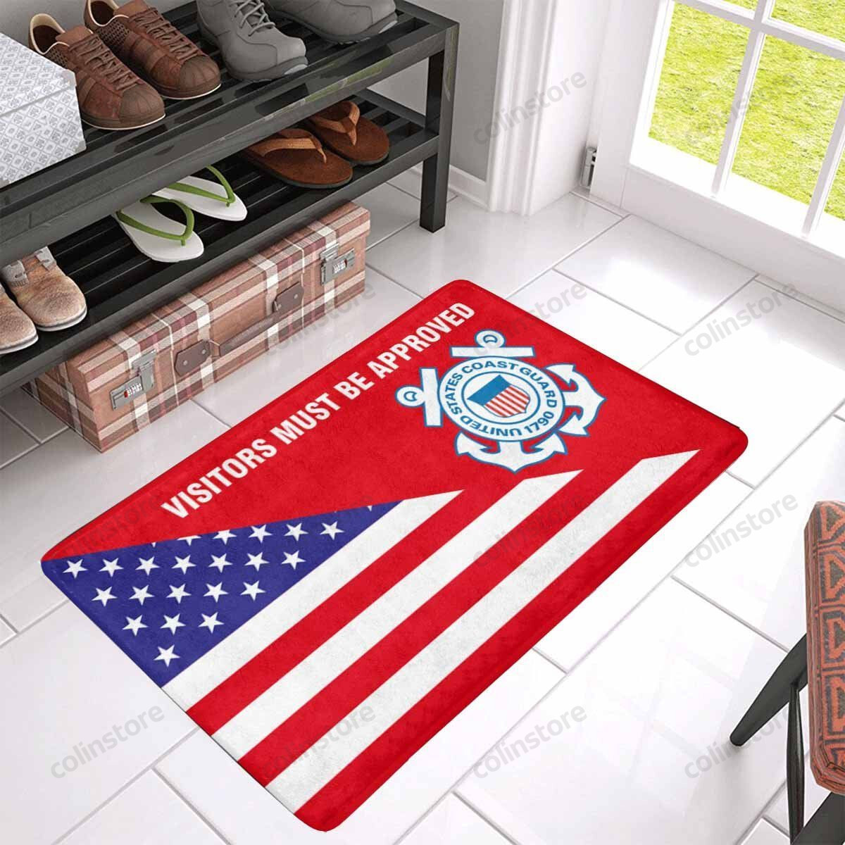 Us Flag And Us Coast Guard Logo - Visitors Must Be Approved Doormat Welcome Mat