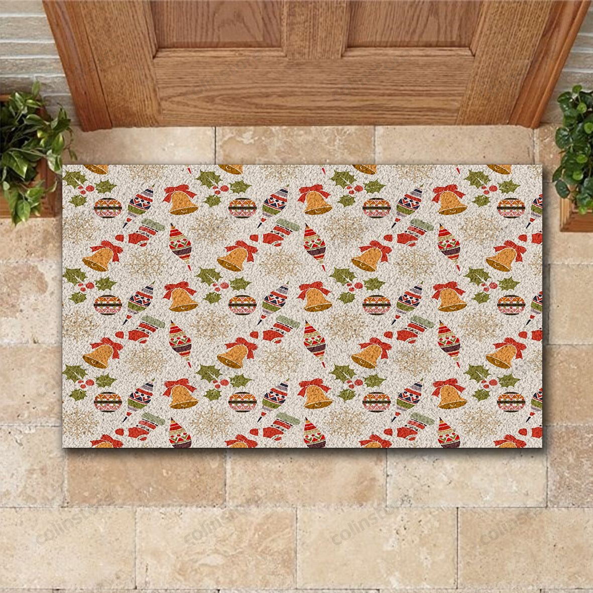 Vintage Christmas Seamless Pattern Doormat Merry Christmas Doormat