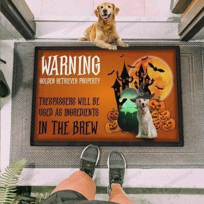 Warning Dogs Golden Retriever Funny Outdoor Indoor Wellcome Doormat