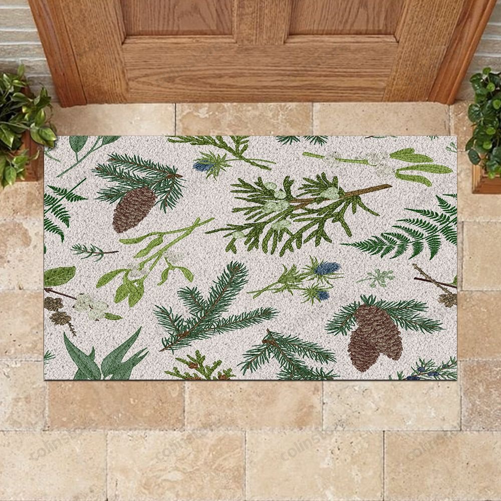 Watercolor Forest Christmas Pattern Doormat Merry Christmas Doormat