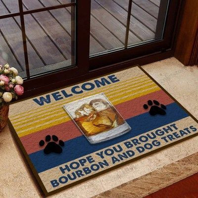 Welcome Bourbon And Dog Treats Funny Outdoor Indoor Wellcome Doormat