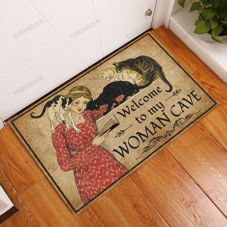 Welcome To My Woman Cave Reading With Cats Doormat Welcome Mat