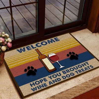 Welcome Wine And Dog Treats Funny Outdoor Indoor Wellcome Doormat