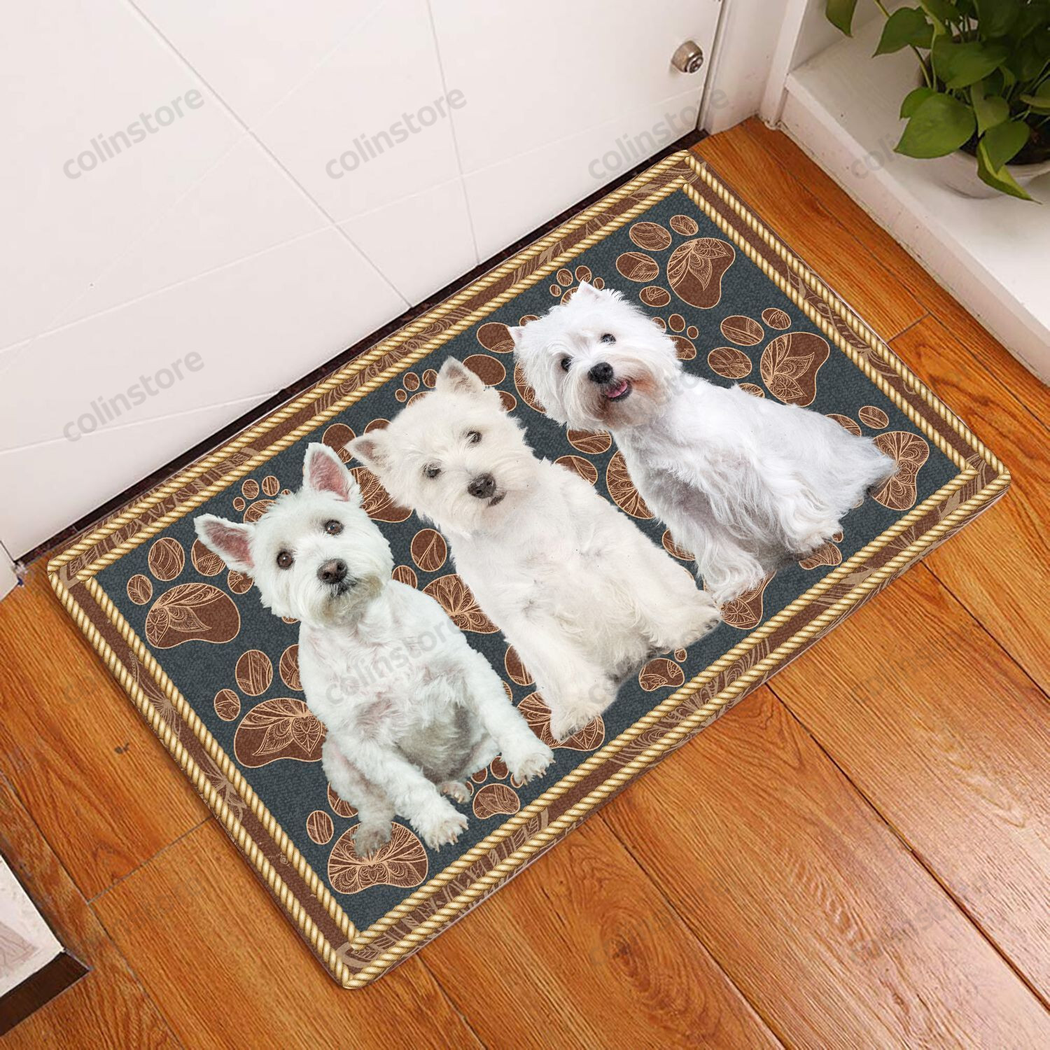 West Highland White Flower Paw - Dog Doormat Welcome Mat