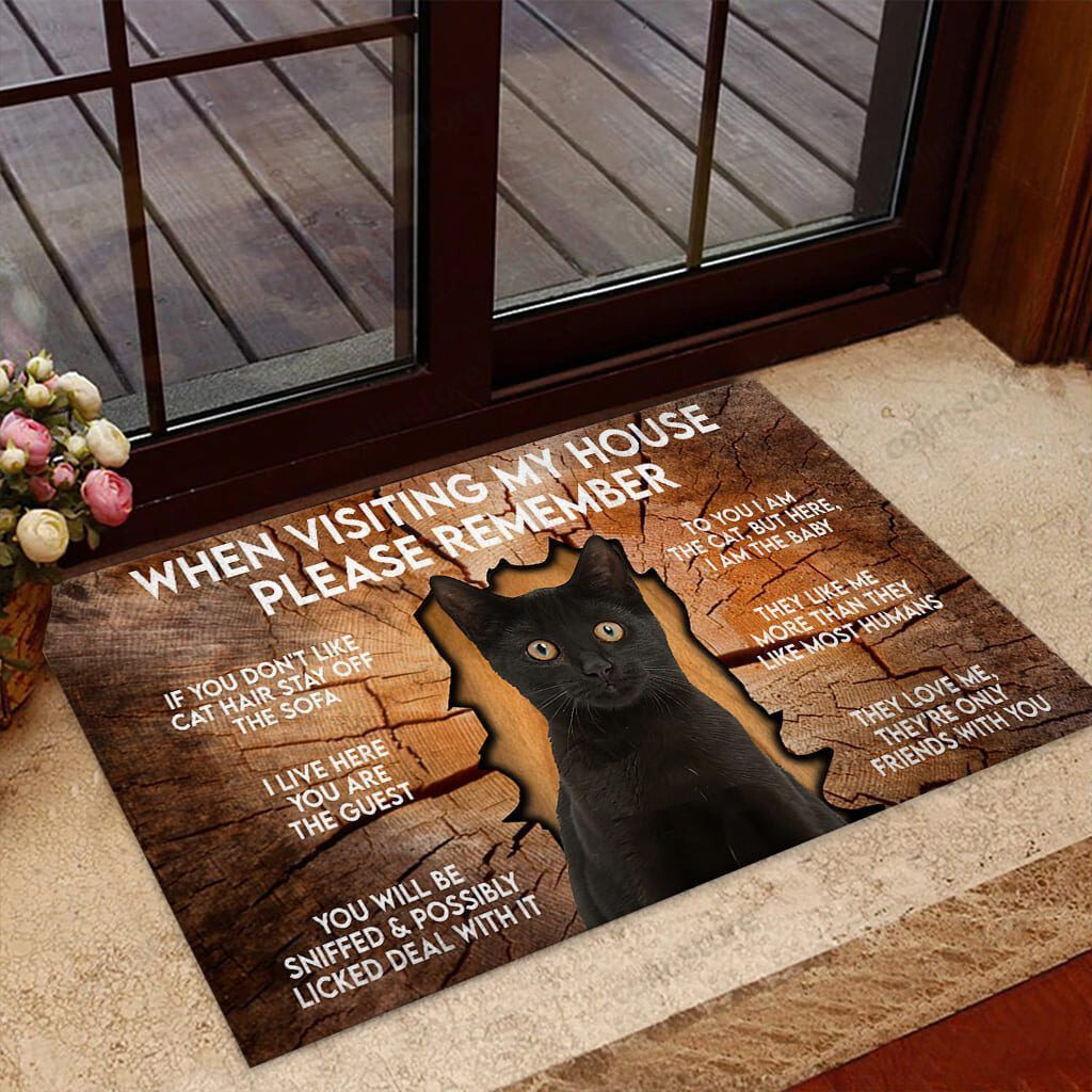 When Visiting My House Please Remember Black Cat Doormat Welcome Mat