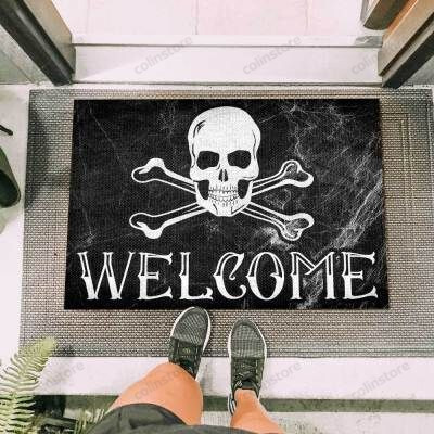 White Skull Welcome Black Funny Outdoor Indoor Wellcome Doormat