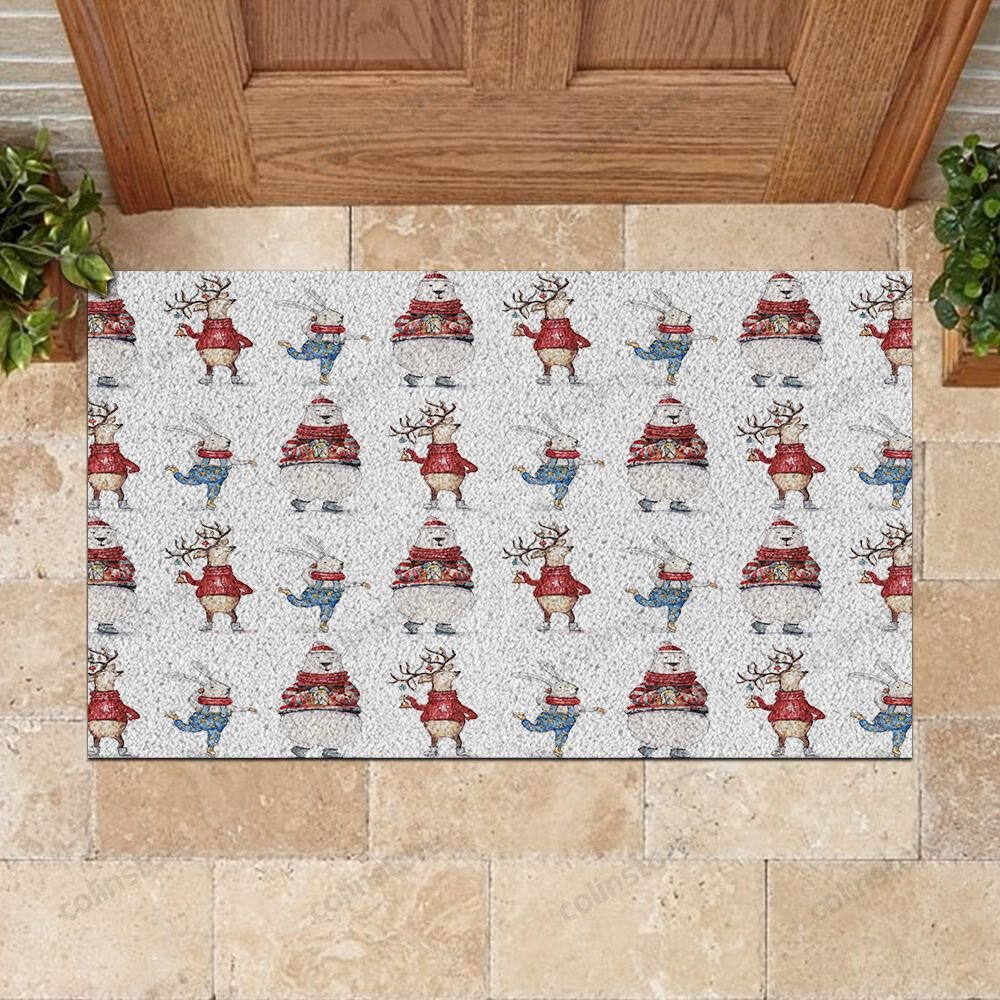 Winter Animals Christmas Pattern Doormat Merry Christmas Doormat