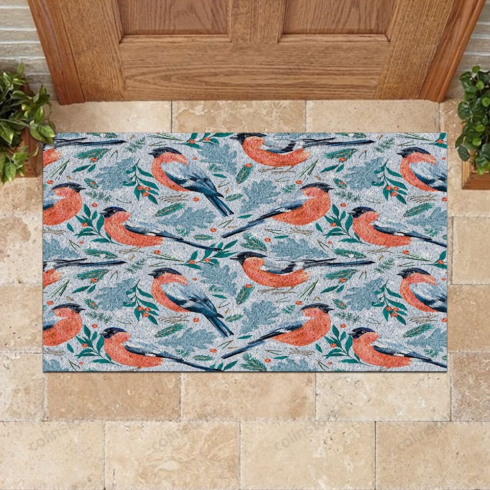 Winter Robin Bird Christmas Pattern Doormat Birdwatching Doormat