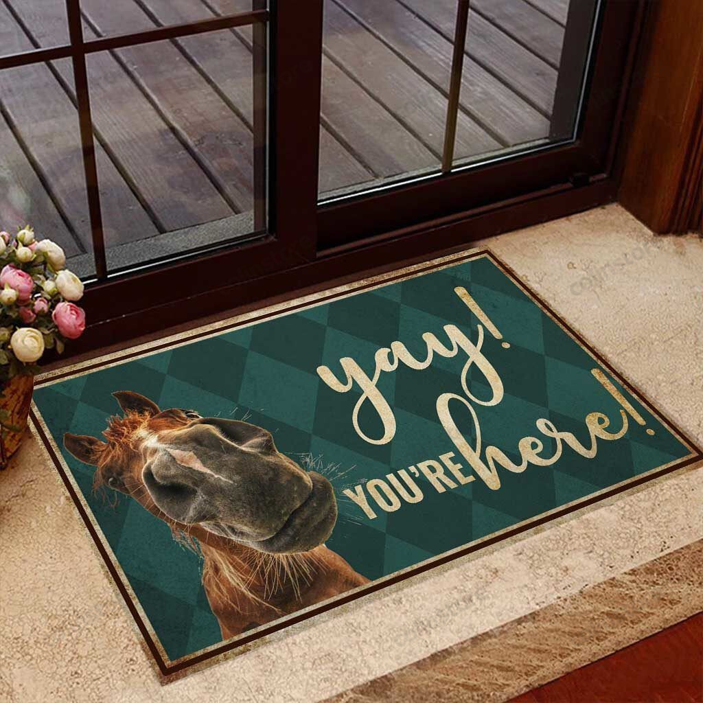 Yay You Re Here Horse Doormat Welcome Mat