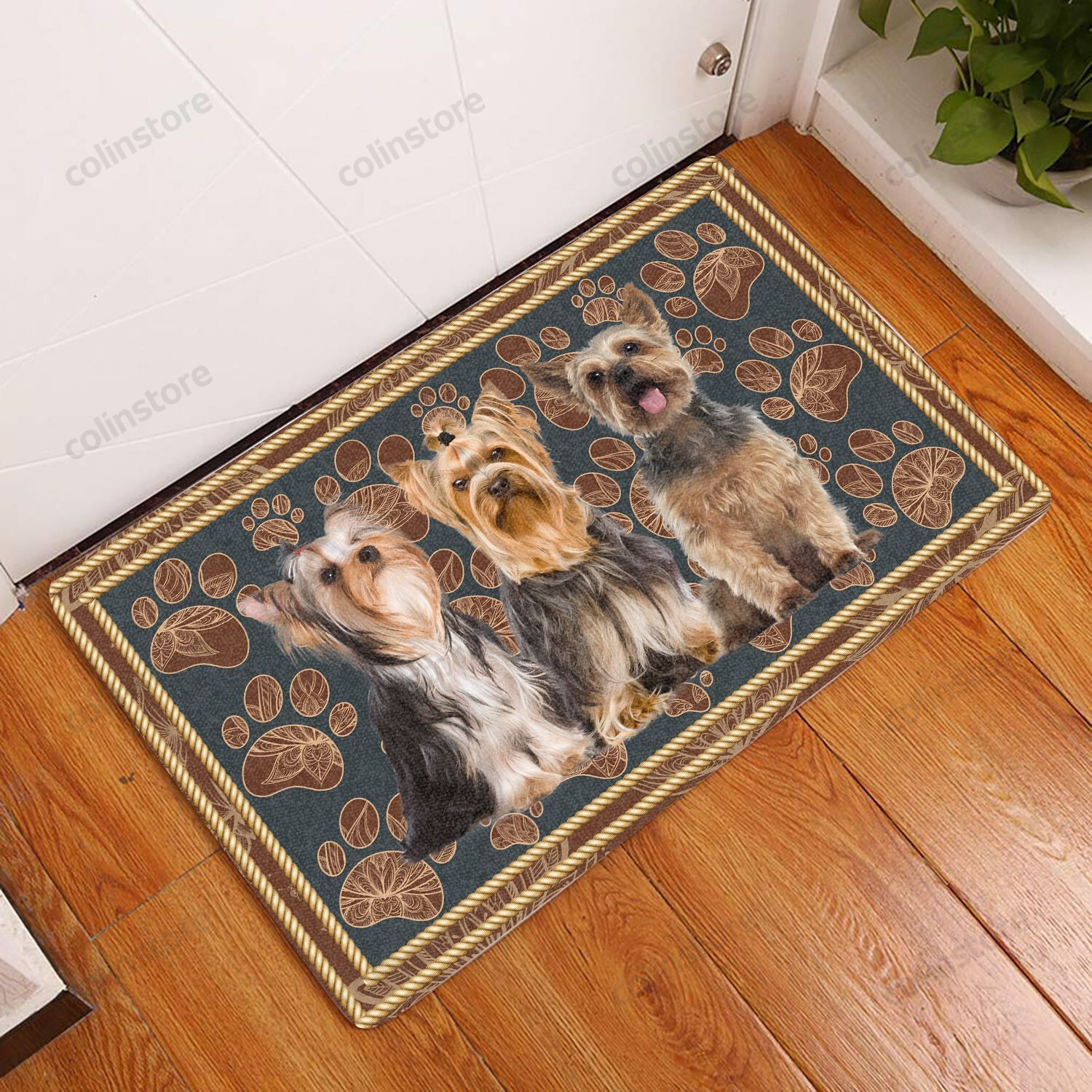 Yorkshire Terrier Floral Paw - Dog Doormat Welcome Mat