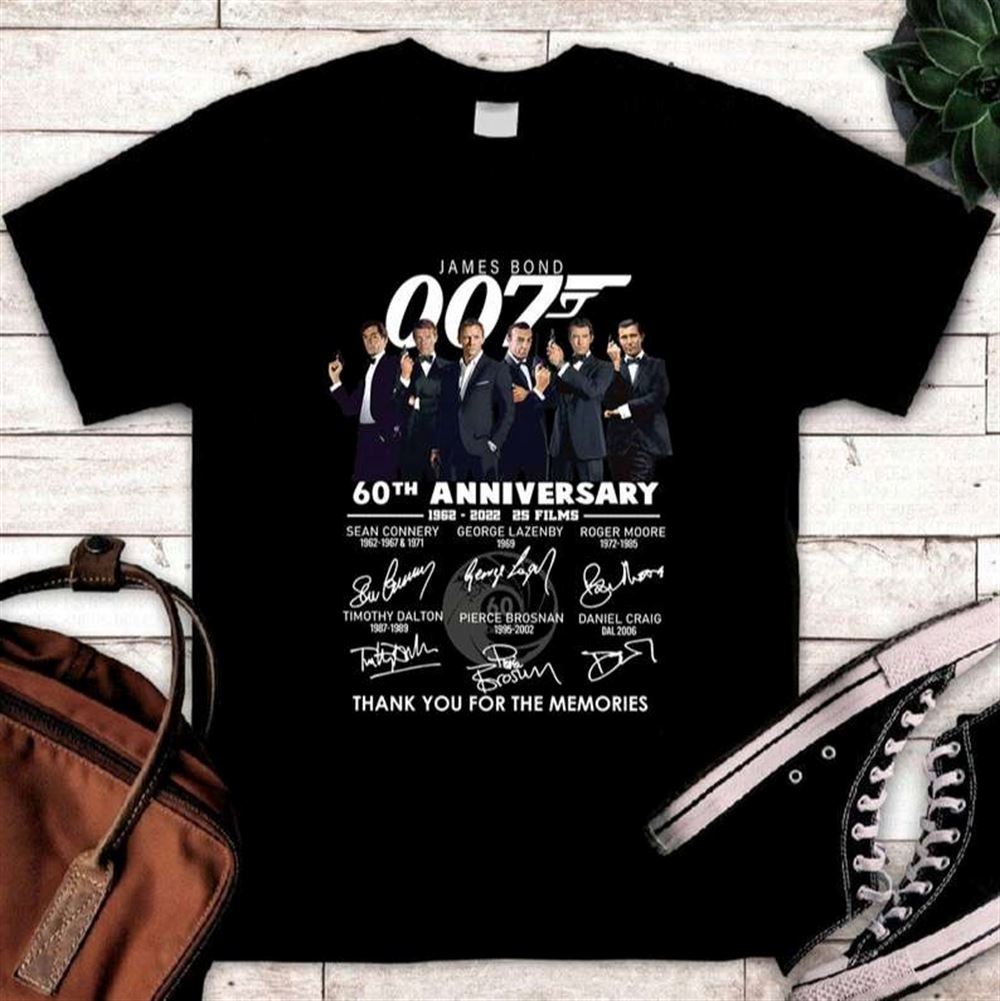 007 James Bond 60th Anniversary 1962-2022 Signatures Thank You For The Memories T Shirt