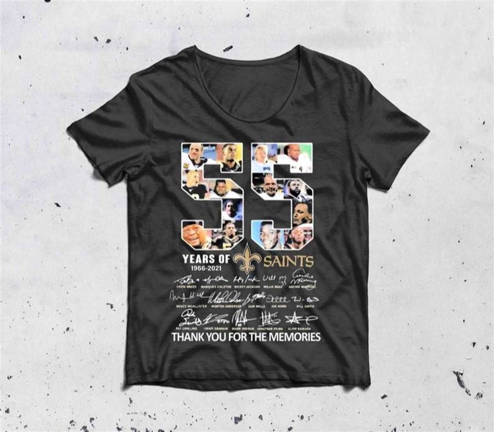 55 Years Of 1966-2021 New Orleans Saints Signatures T Shirt