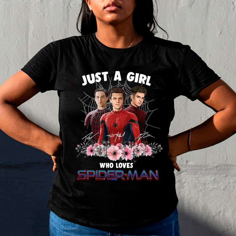 Just A Girl Who Loves Spider Man Signatures Floral T-shirt