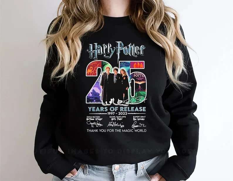 Official Harry Potter 25 Years Of Release 1997 2022 Thank You For The Magic World Signatures T-shirt