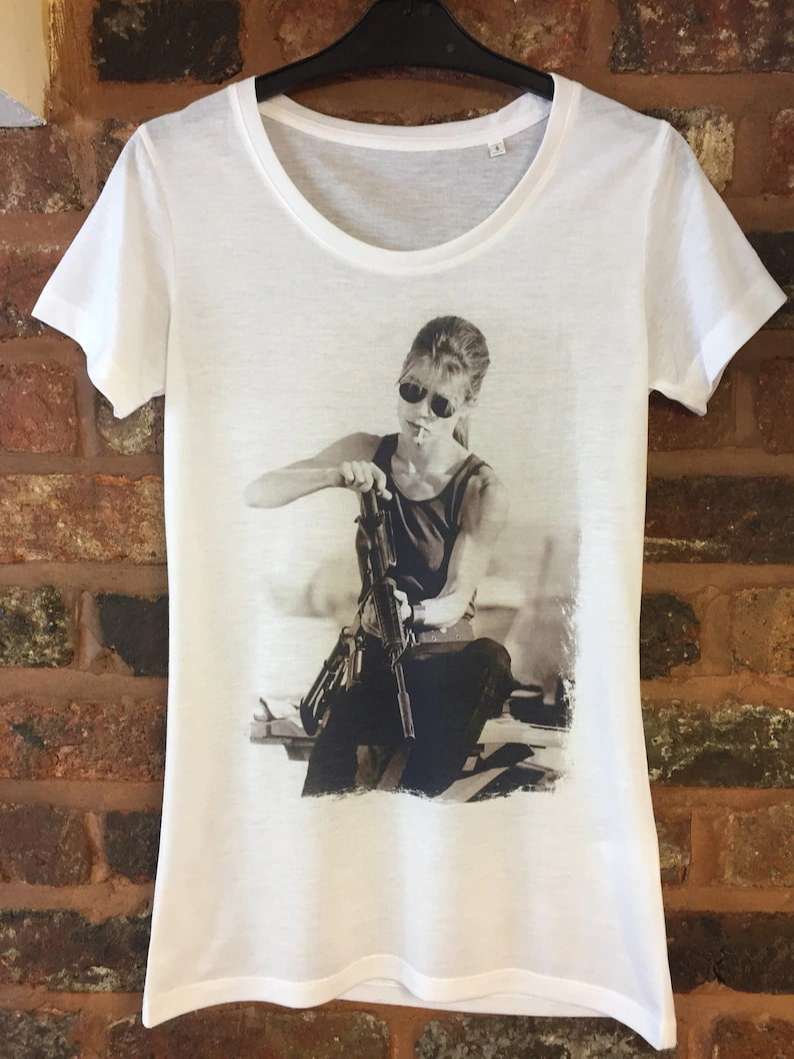 Terminator Linda Hamilton Sarah Connor White T-shirt