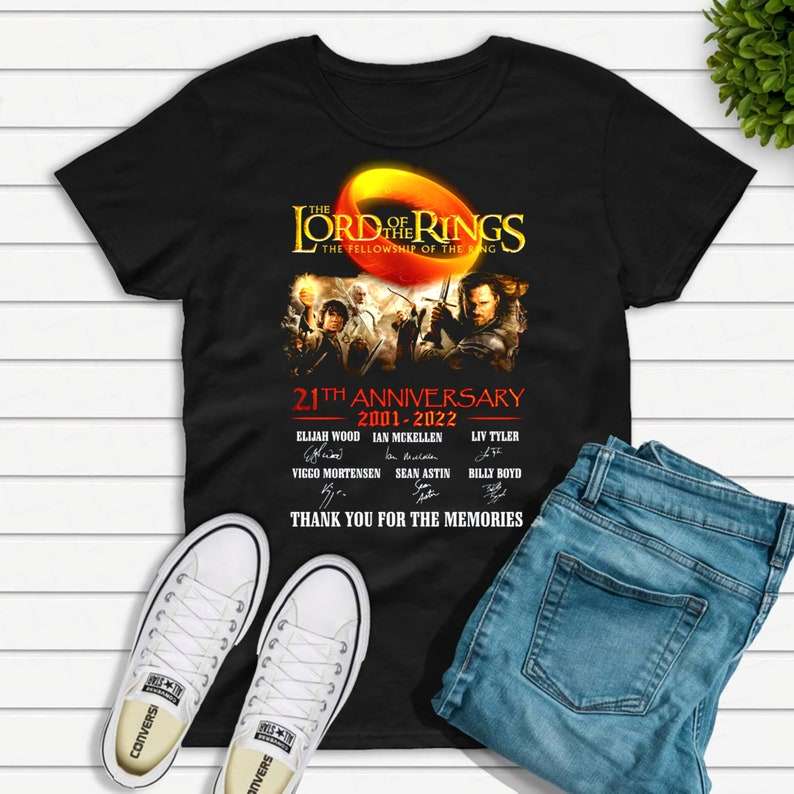 The Lord Of The Rings 21th Anniversary 2001-2022 Signatures T Shirt Thank You For The Memories