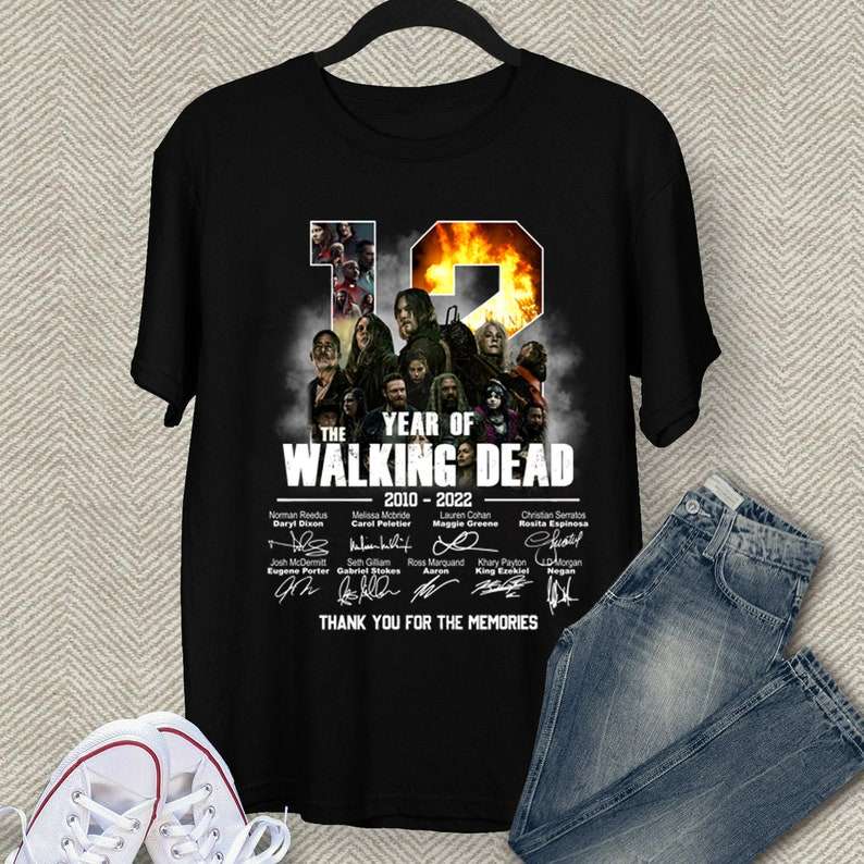 The Walking Dead 12 Years Anniversary 2010-2022 Signatures Thank You For The Memories T Shirt Movie Merch