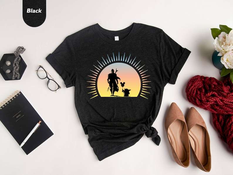 Walking Mandalorian And Baby Yoda T Shirt