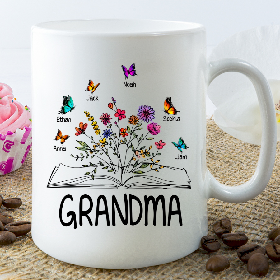 Customized Ceramic Mug Grandma Book Grandkids Butterflies To My Grandma Mom Her Mothers Day Gifts