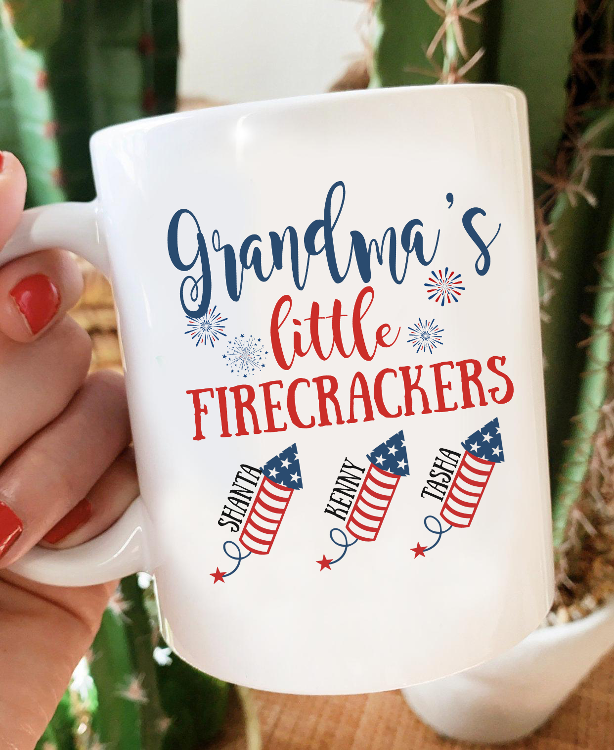 Grandmas Little Firecrackers With Grandkids Name Mug