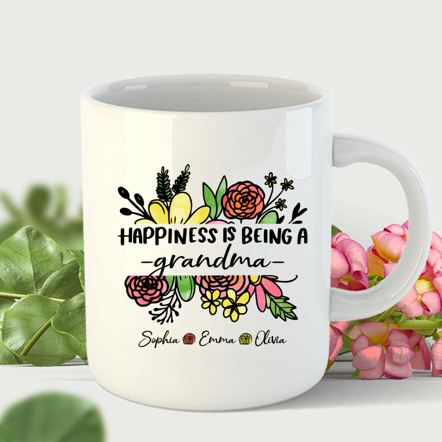 Happiness Is Being A Grandma Floral Cute Mug Gift To Grandma Mothers Day Gift Idea Mug