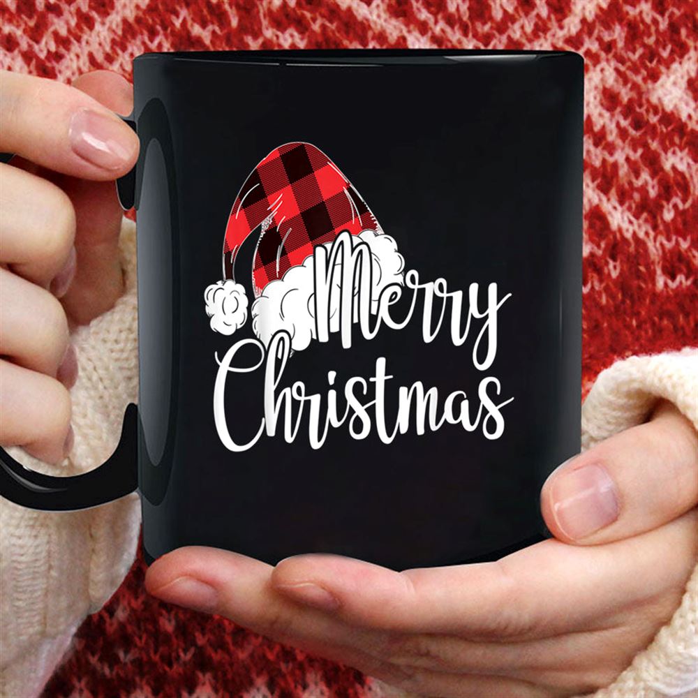 Merry Christmas Gift Cute Plaid Santas Hat Funny Women Xmas T Shirt