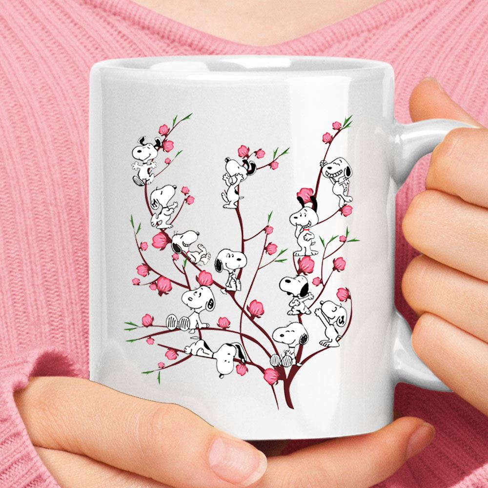 On The Pink Peach Tree Funny And Cute Snoopy Mug