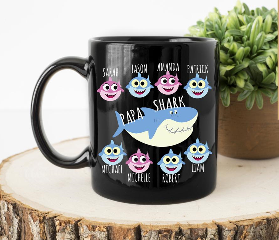 Papa Shark With Grandkids Mug