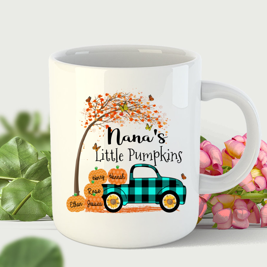 Personalized Nanas Little Pumpkins With Grandkids Autumn Mug