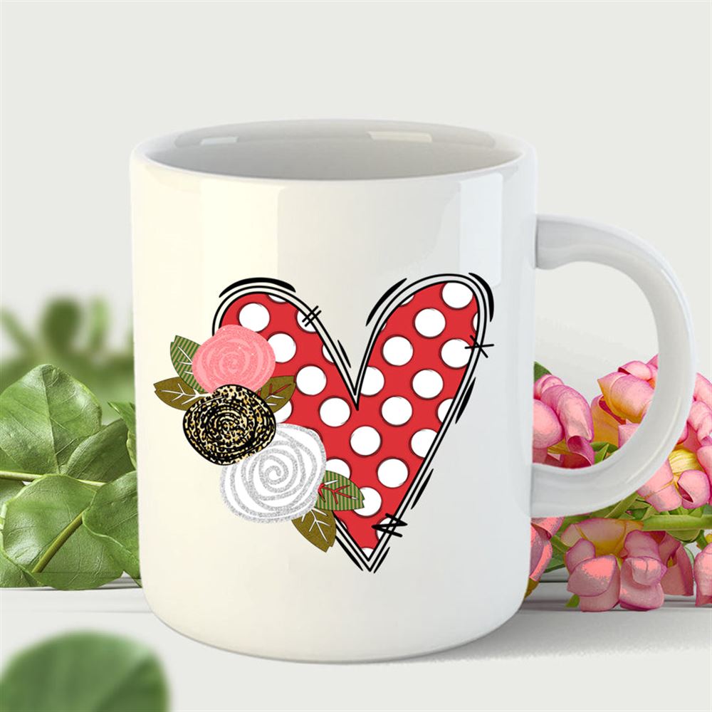 Polka Dot Heart With Flowers Valentines Day