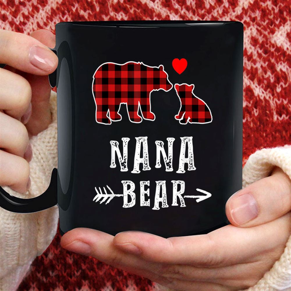 Red Plaid Nana Bear One Cub Matching Buffalo Pajama Xmas T Shirt