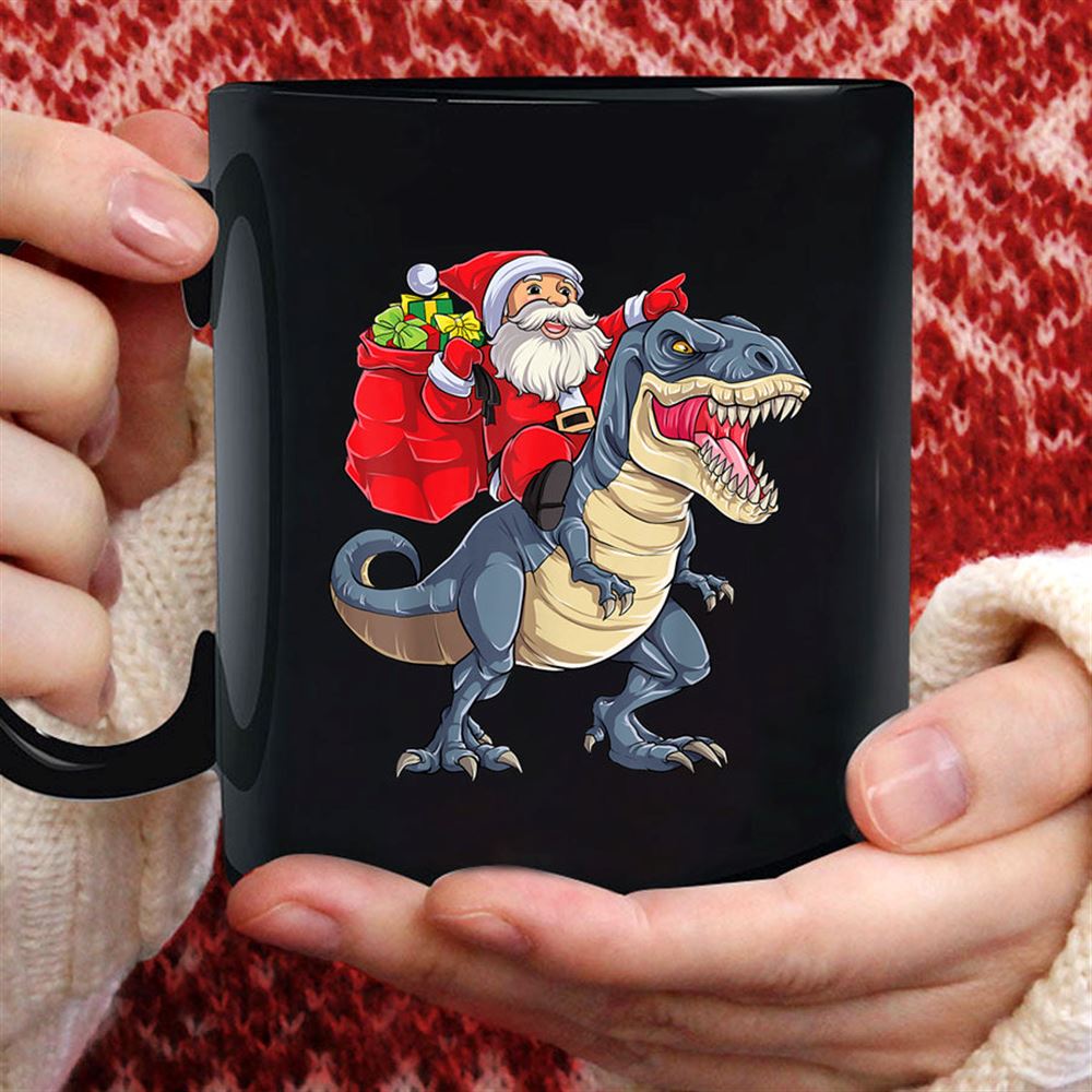 Santa Riding Dinosaur T Rex Christmas Gifts Boys Men Xmas T Shirt