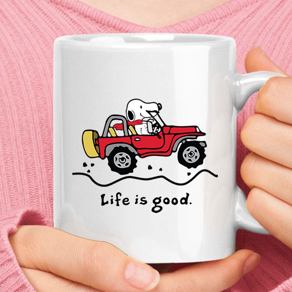 Snoopy On A Jeep Life Is Good Mug