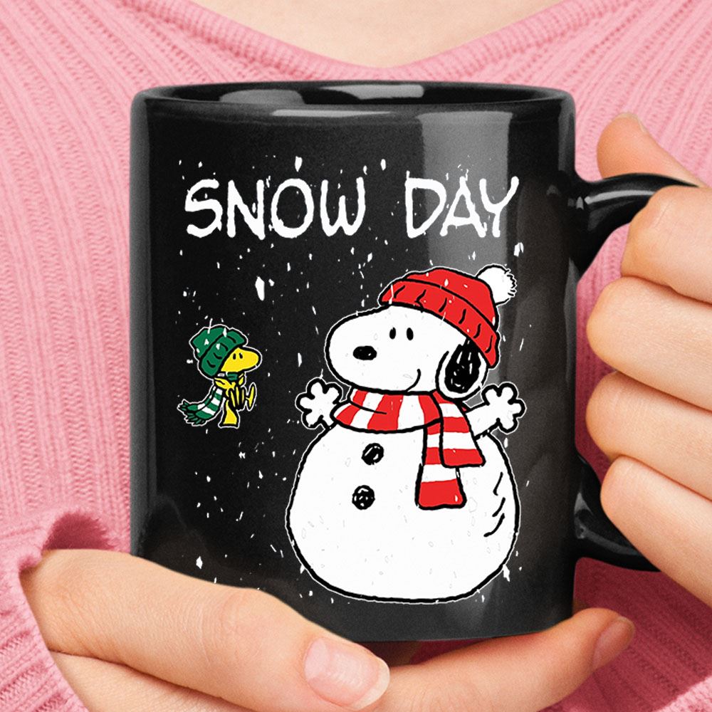 Snow Day Woodstock And Snowman Snoopy Mug