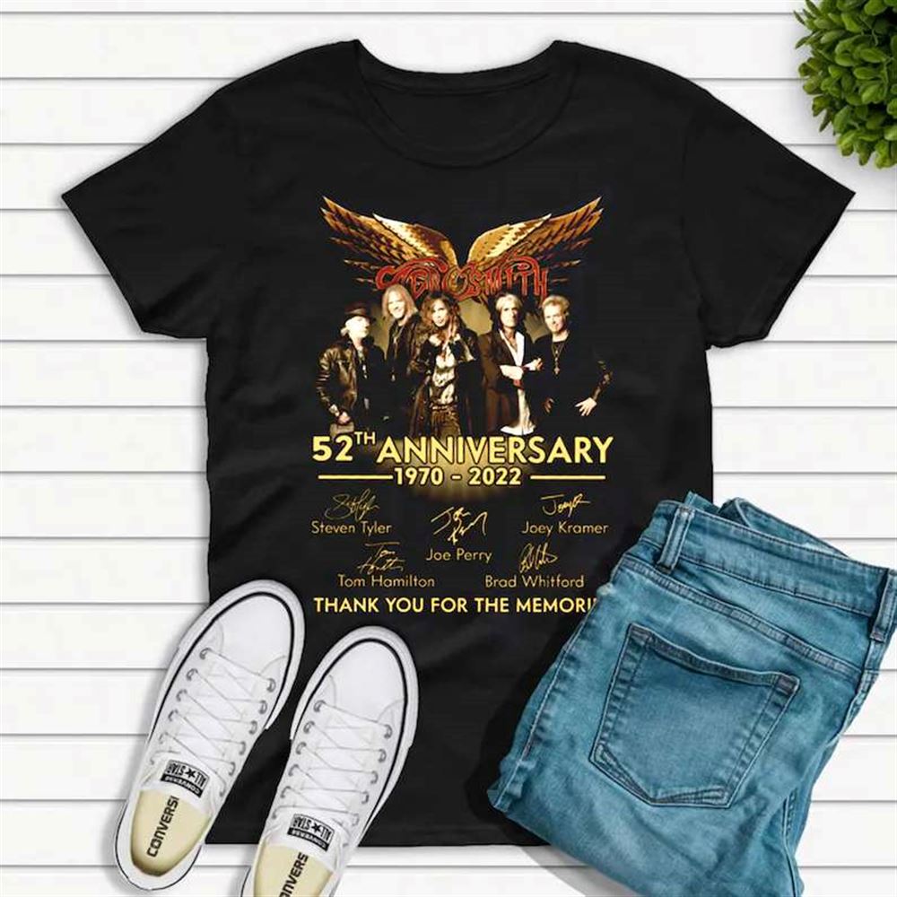 Aerosmith 52th Anniversary 1970-2022 Signatures T-shirt Band Music Merch