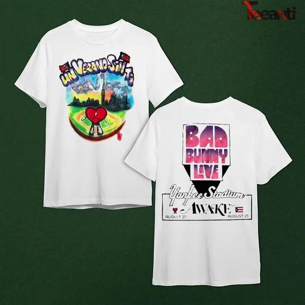 Bad Bunny Worlds Hottest Tour 2022 Official Merch Graffiti Yankee Stadium T-shirt