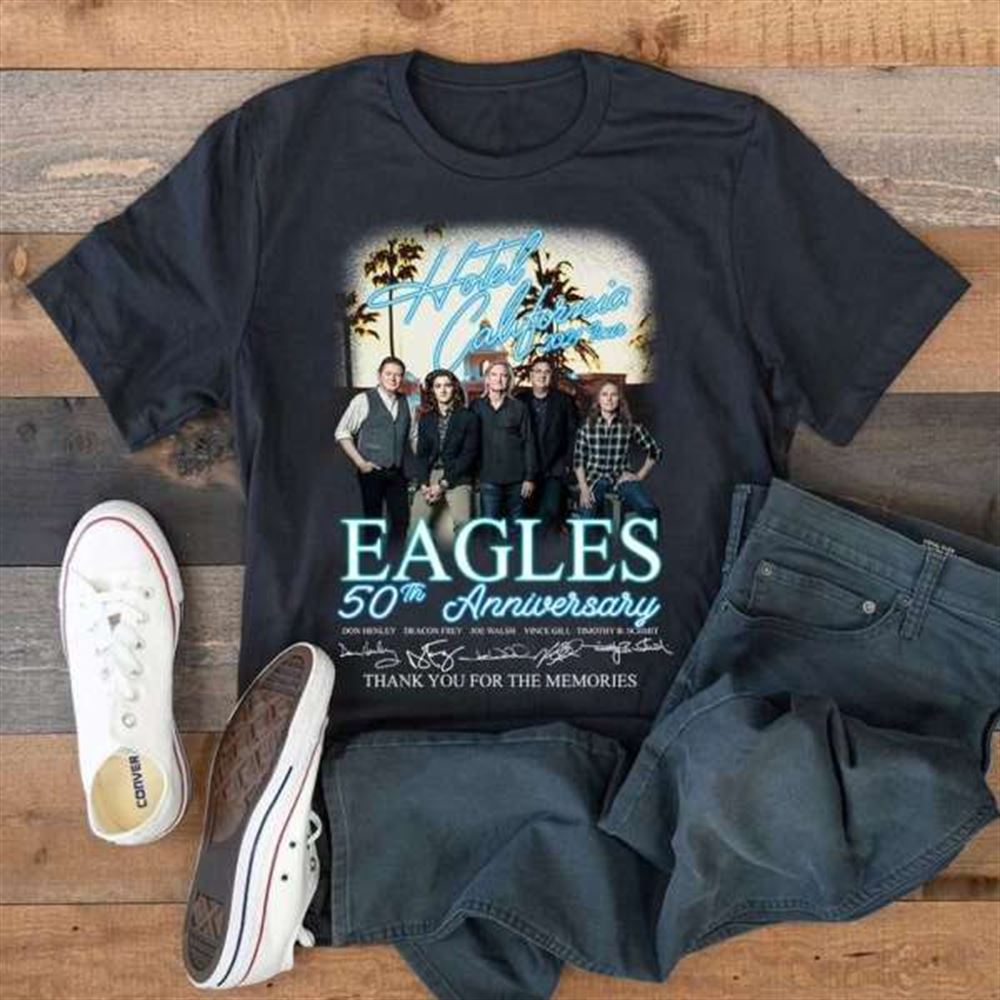 Hotel California Eagles Band 50th Anniversary Signatures Graphic T-shirt