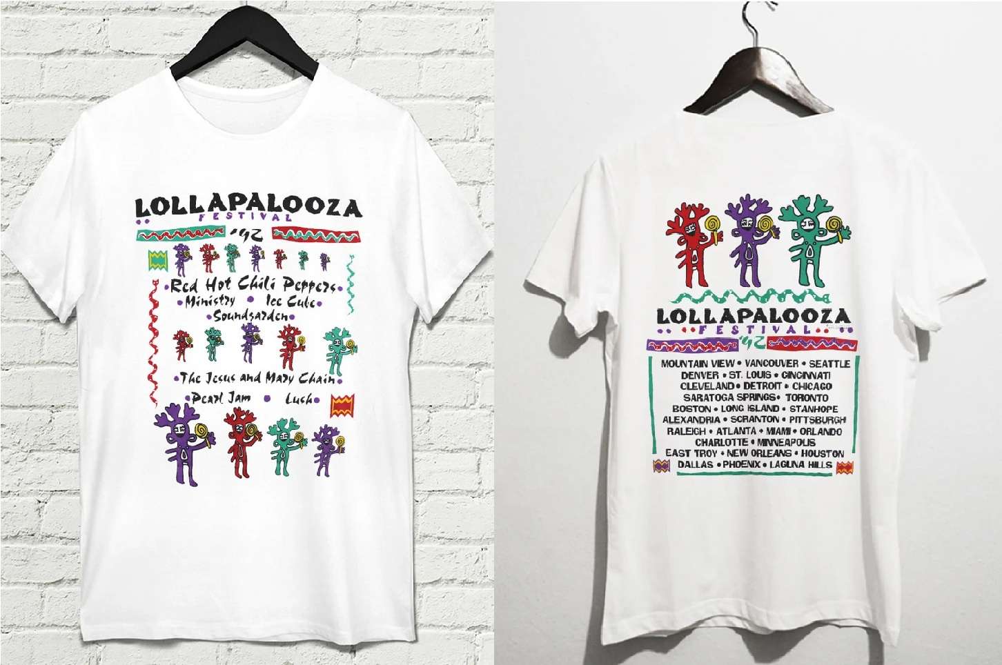 Lollapalooza 1992 Red Hot Chili Peppers Ice Cube Soundgarden Pearl Jam Rock Concert T-shirt Merch