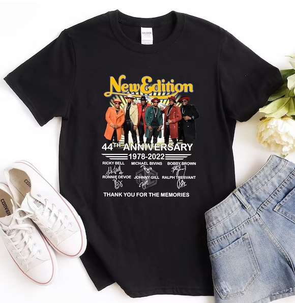 New Edition 44th Anniversary 1978-2022 T-shirt Thank You For The Memories Signatures Merch