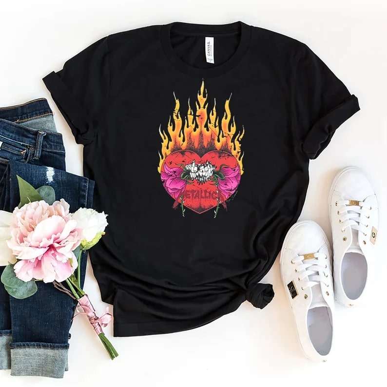 New Era X Metallica Scary Guy Burning Flower Heart T-shirt