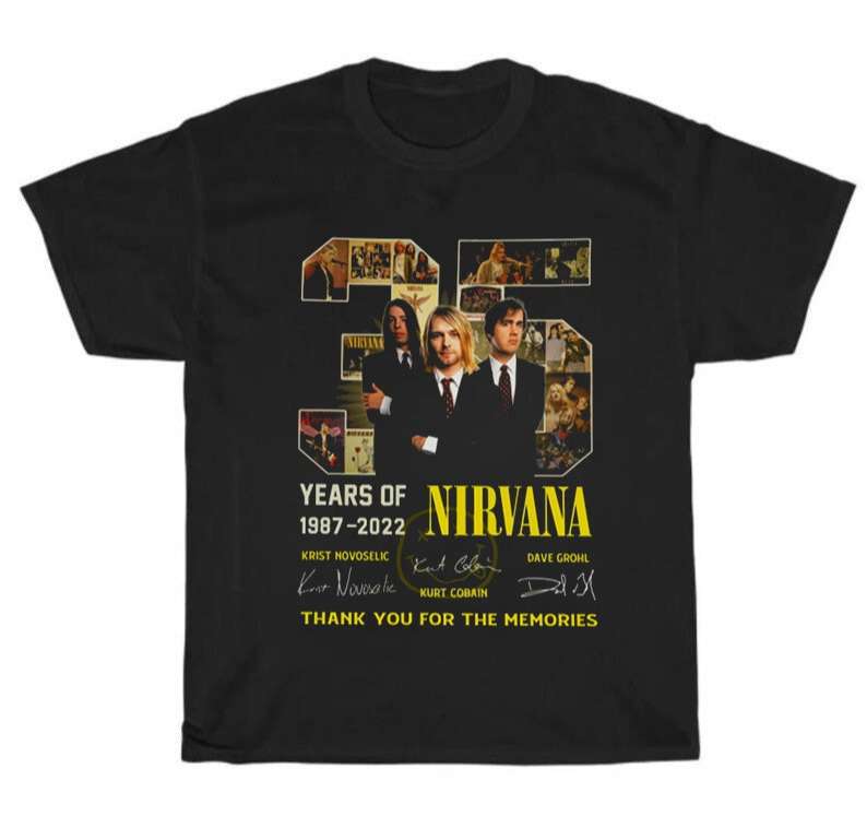 Nirvana 35 Years Of 1987-2022 Thank You For The Memories Signatures T-shirt