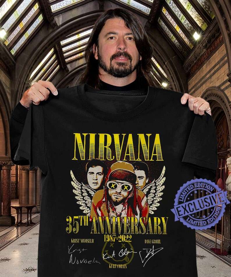 Nirvana Band 35th Anniversary 1987-2022 Signature Thank You For The Memories T-shirt Merch