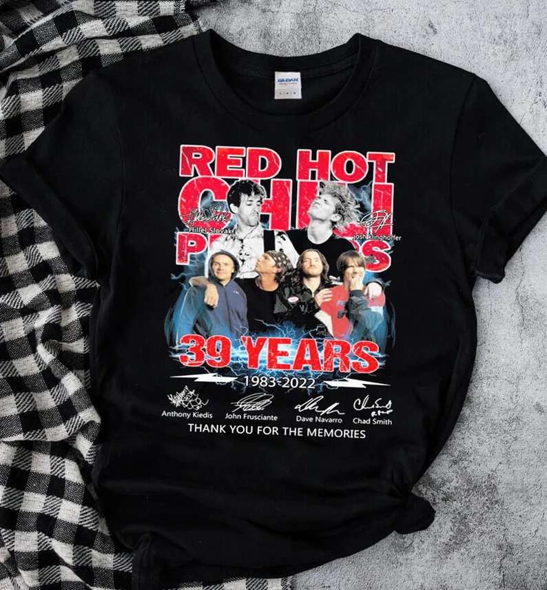 Red Hot Chili Peppers 1983-2022 39th Anniversary Thank You For The Memories Signatures T-shirt