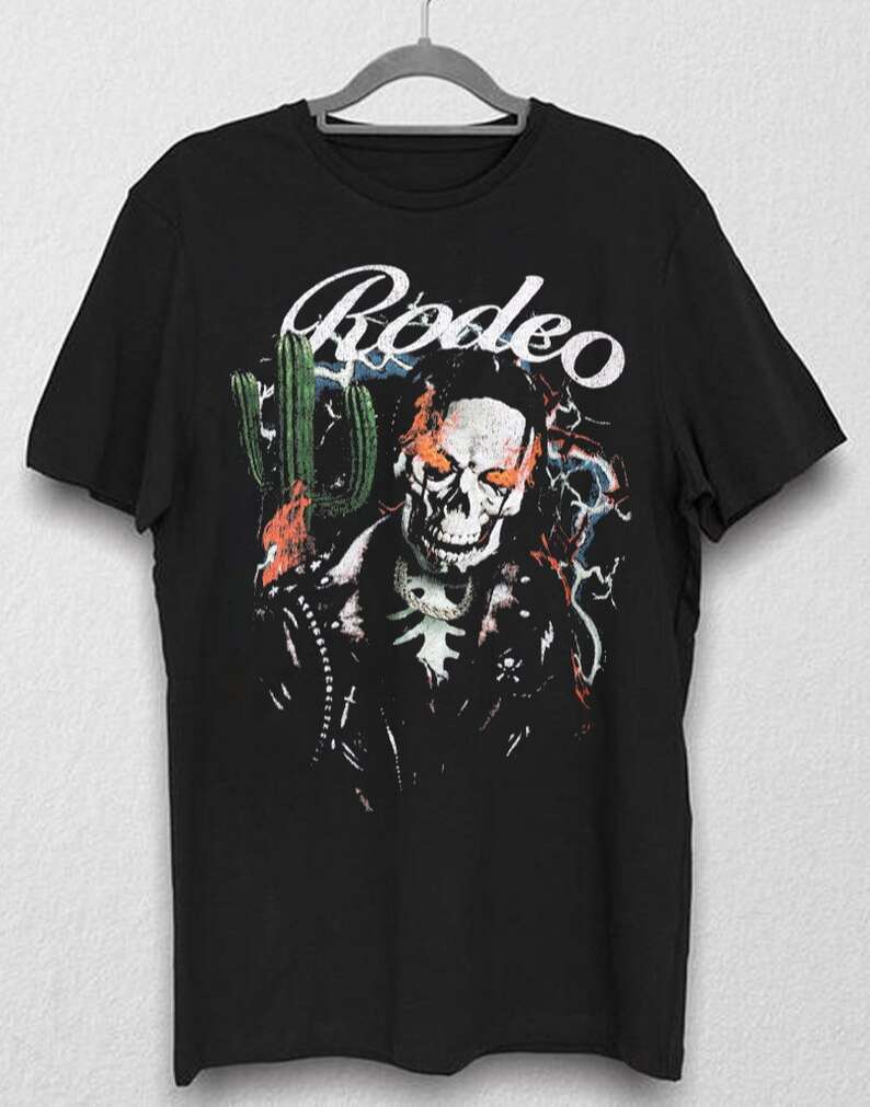 Rodeo Cowboy Skull Black T Shirt