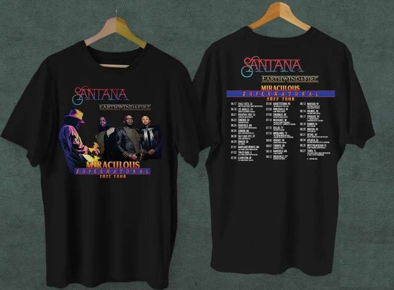 Santana Earth Wind Fire Miraculous Supernatural Tour 2022 T-shirt