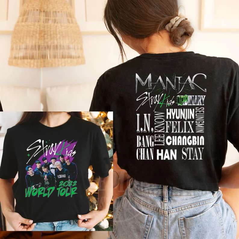 Stray Kids 2nd World Tour Maniac 2022 Black T-shirt